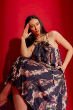Navy Floral Drawstring Bella Dress Navy Floral