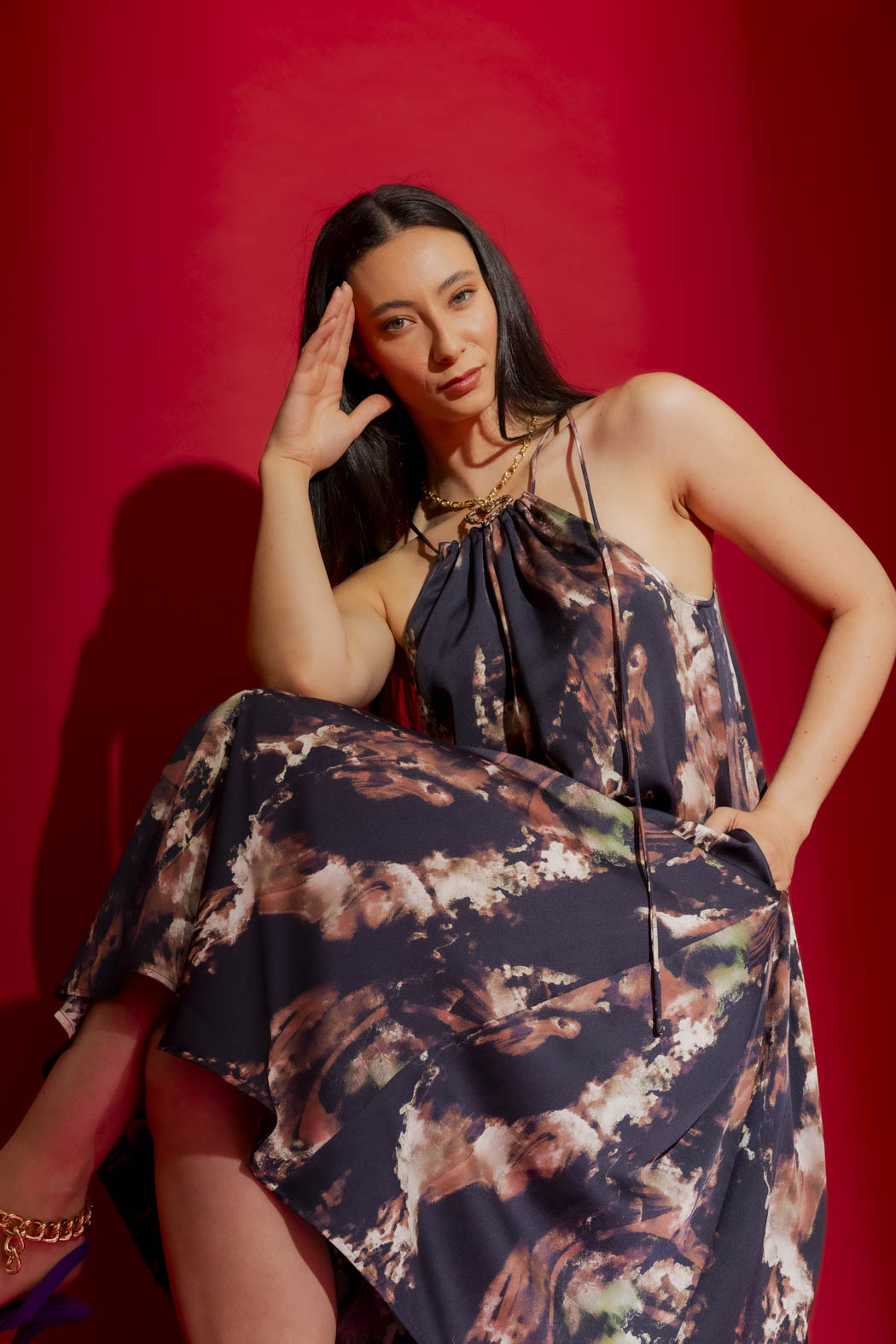 Navy Floral Drawstring Bella Dress Navy Floral