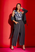 Charcoal Pull On Pleat Pant