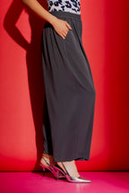 Charcoal Pull On Pleat Pant