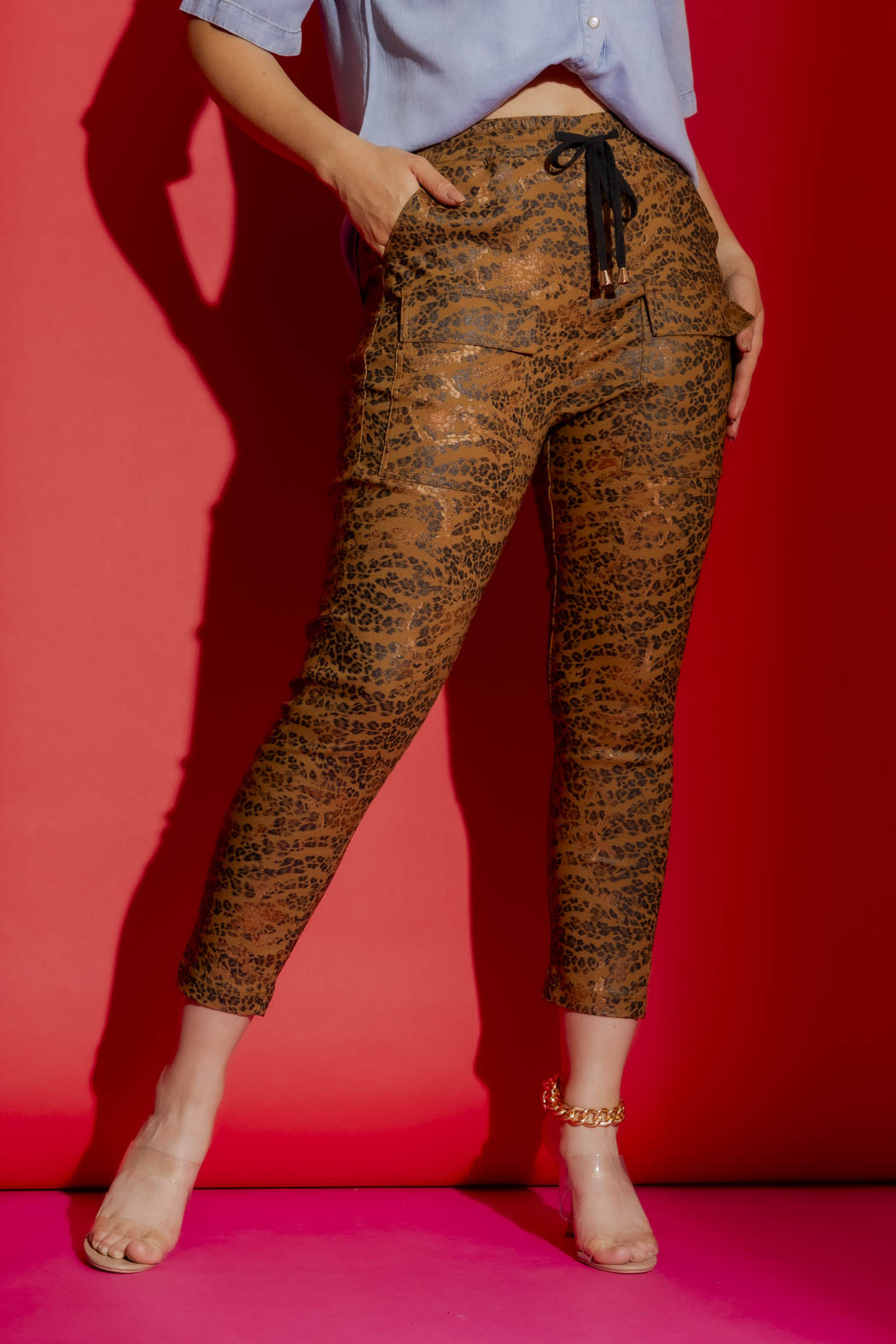 Tan Animal Drawstring Cargo Pant Tan Animal