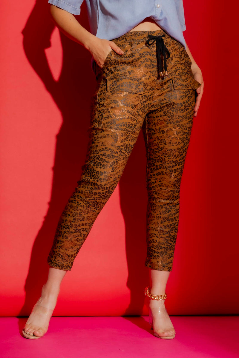 Tan Animal Drawstring Cargo Pant Tan Animal