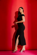 Black One Shoulder Drape Dress