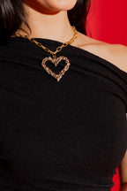 Gold Rhinestone Heart Necklace Gold O/S