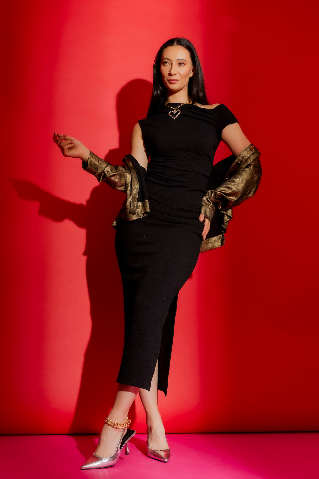 Black One Shoulder Drape Dress