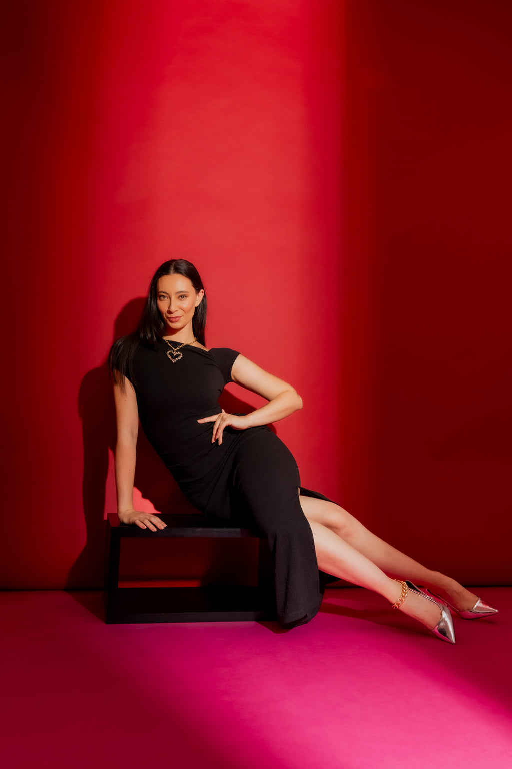 Black One Shoulder Drape Dress