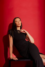 Black One Shoulder Drape Dress