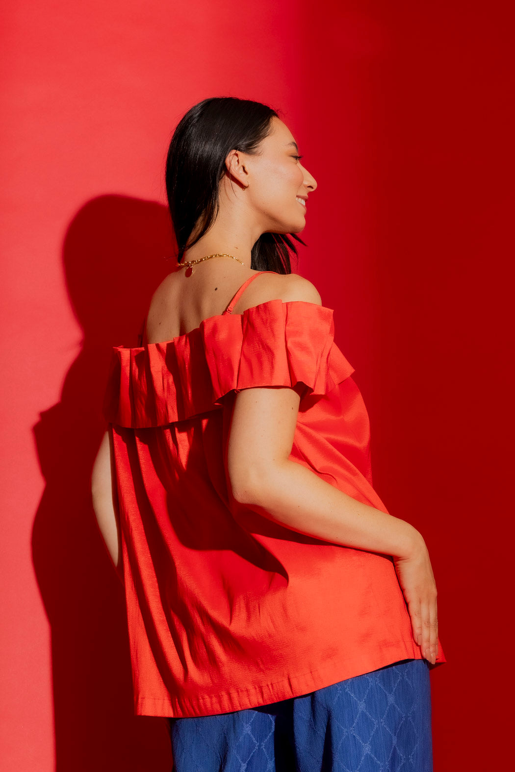 Red Off Shoulder Ruffle Top Tangello
