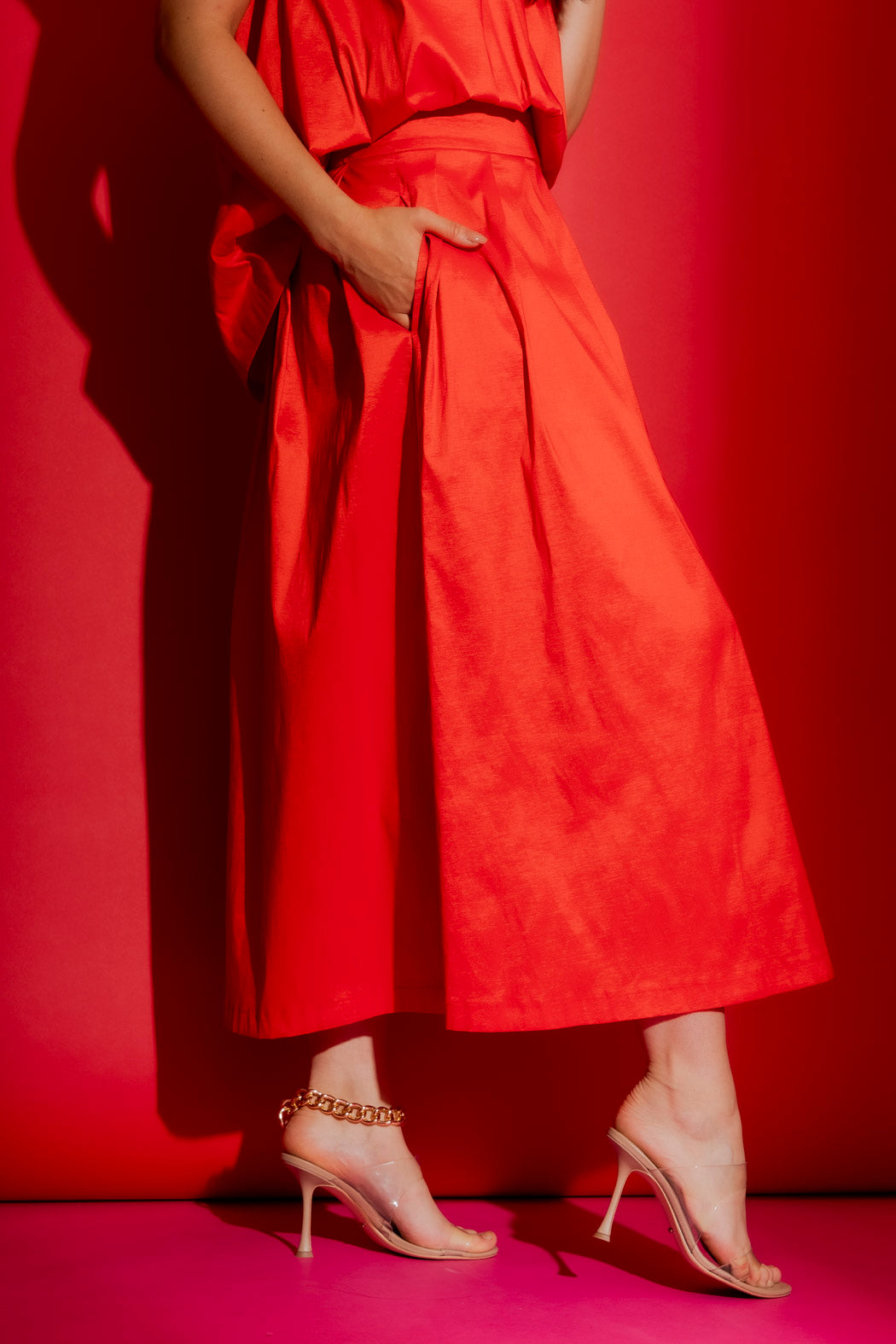 Red Pleat Skirt