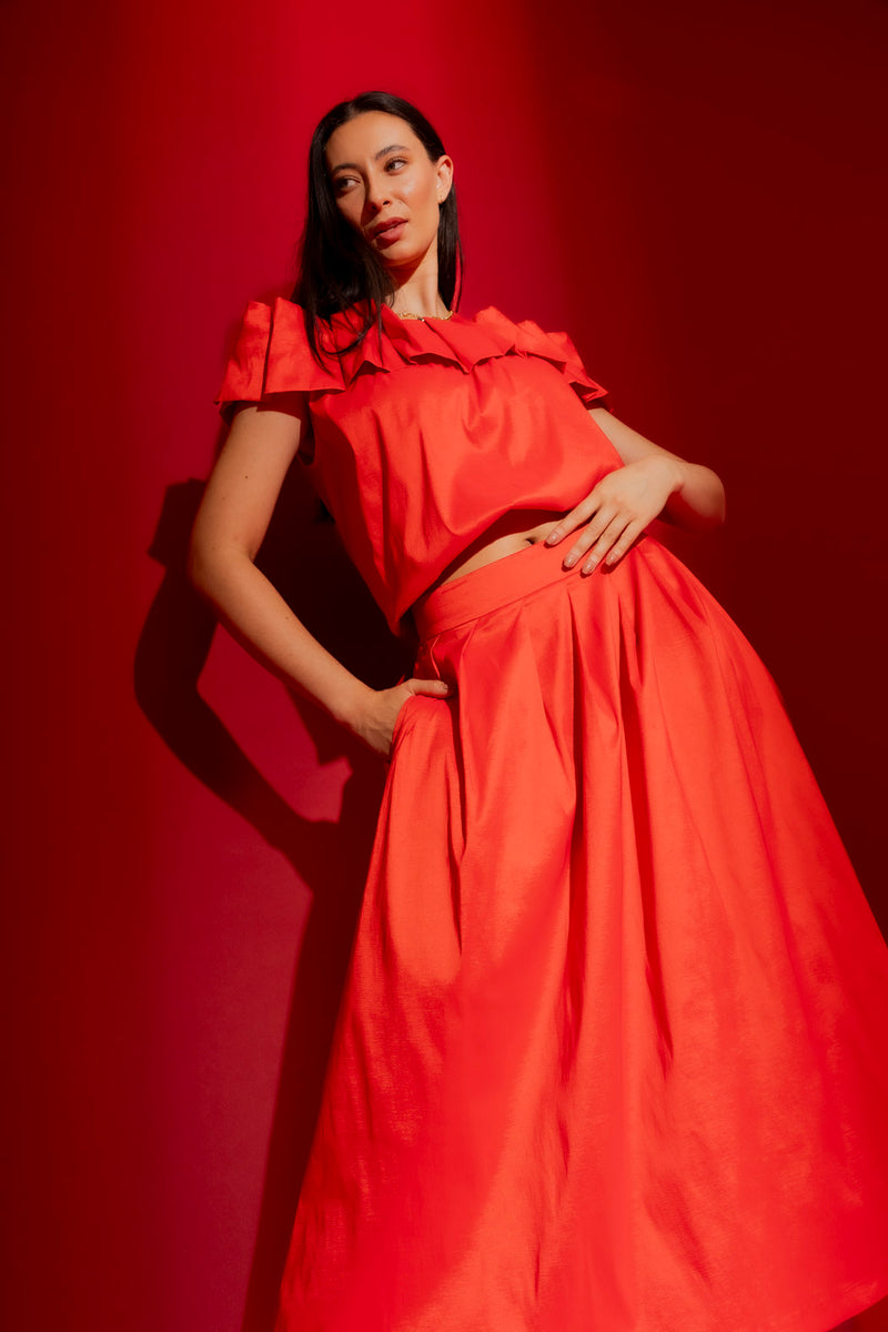 Red Pleat Skirt