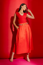 Red Pleat Skirt