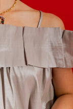 Silver Off Shoulder Ruffle Top