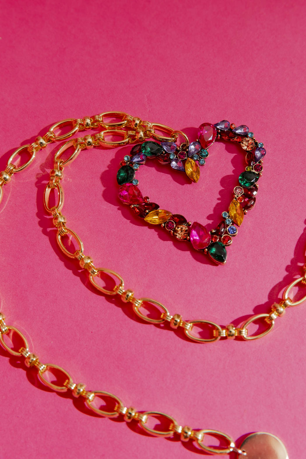 Gold Rhinestone Heart Necklace Gold O/S