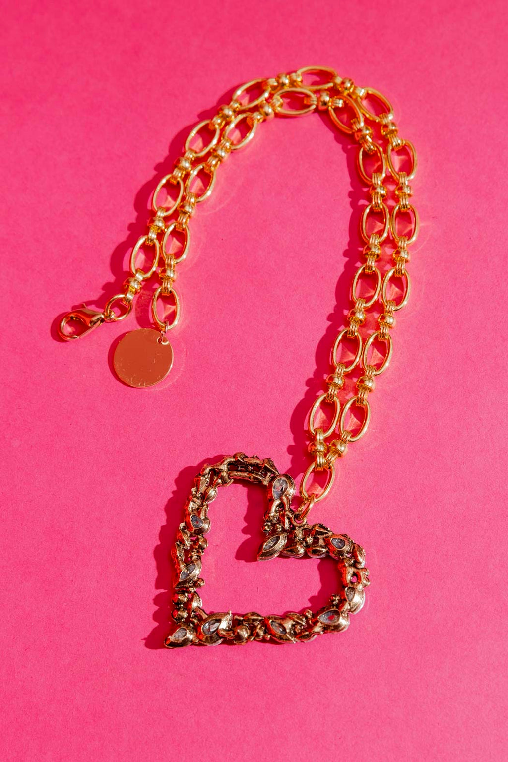 Gold Rhinestone Heart Necklace Gold O/S