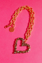 Gold Rhinestone Heart Necklace Gold O/S