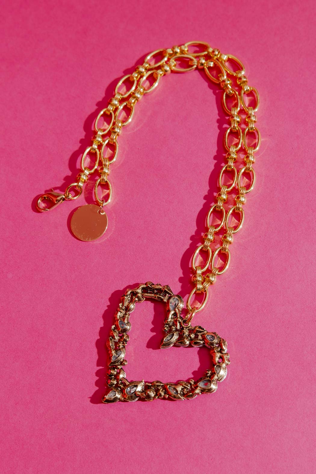 Gold Rhinestone Heart Necklace Gold O/S