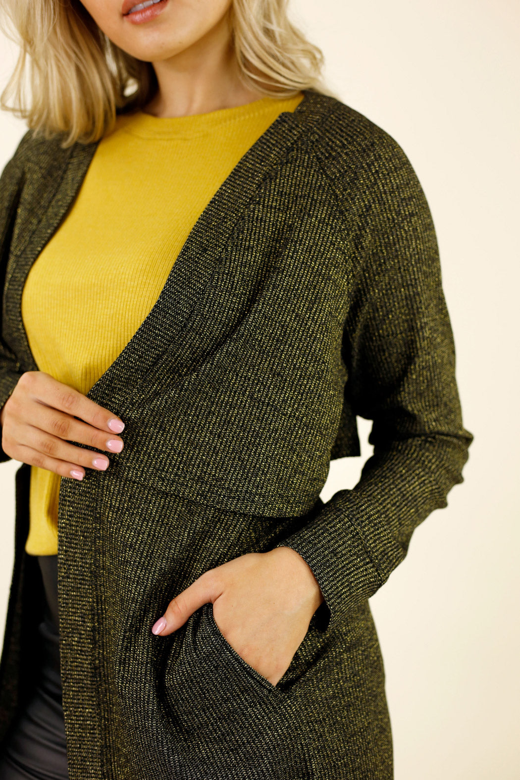 Gold Lurex Rib Trench Cardi - SALE