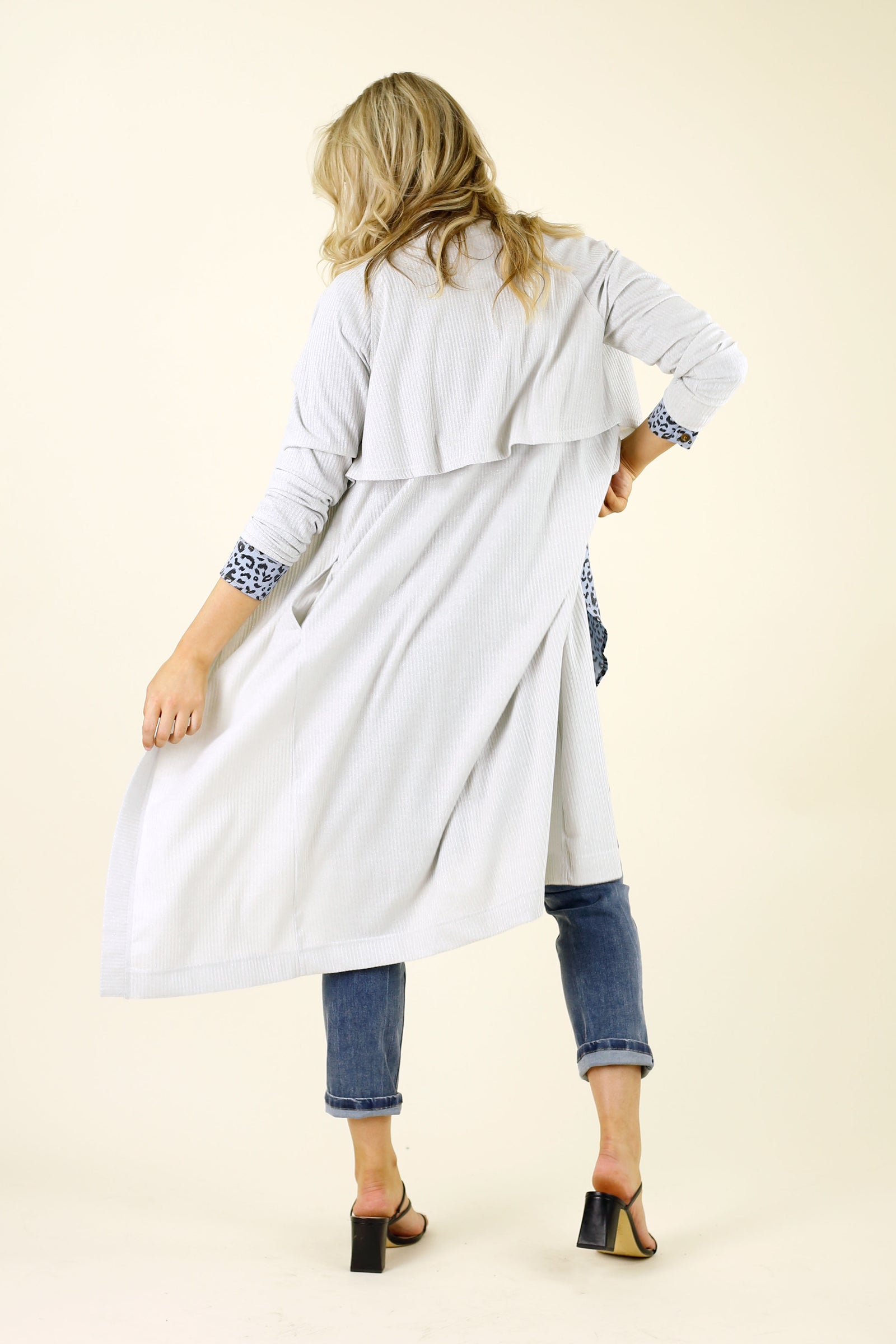 Silver Lurex Trench Cardi - SALE