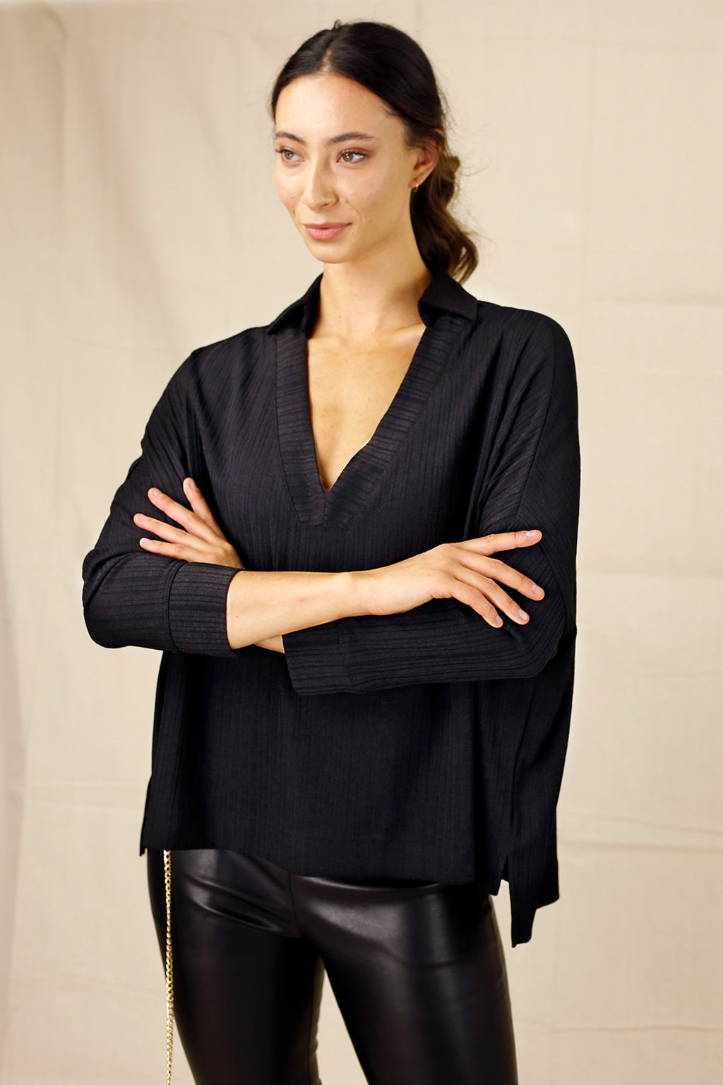 Black Shan Rib Pullover - SALE