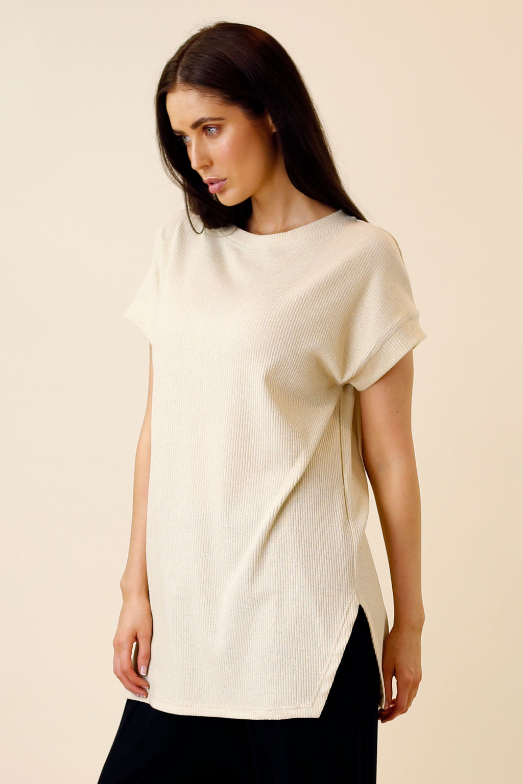 Pale Gold Lurex Rib Twinkle Vest -FINAL SALE