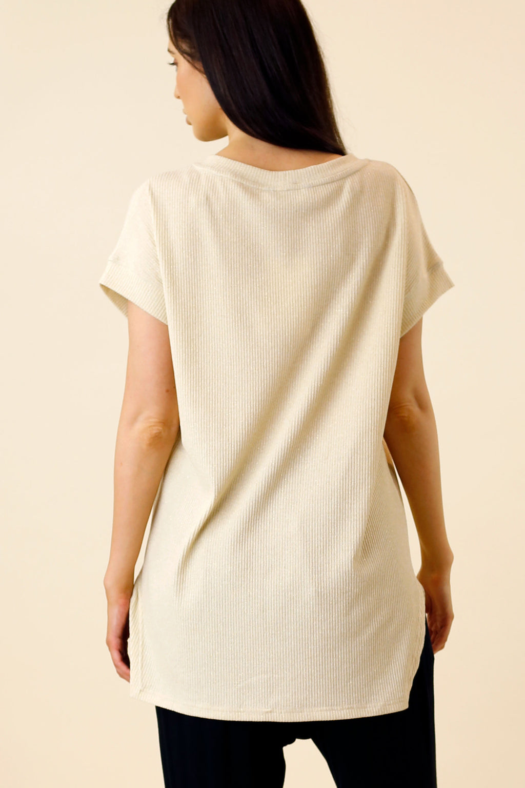 Pale Gold Lurex Rib Twinkle Vest -FINAL SALE