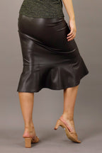 Dark Khaki Vegan Leather Flounce Skirt -FINAL SALE