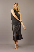 Dark Khaki Vegan Leather Flounce Skirt -FINAL SALE