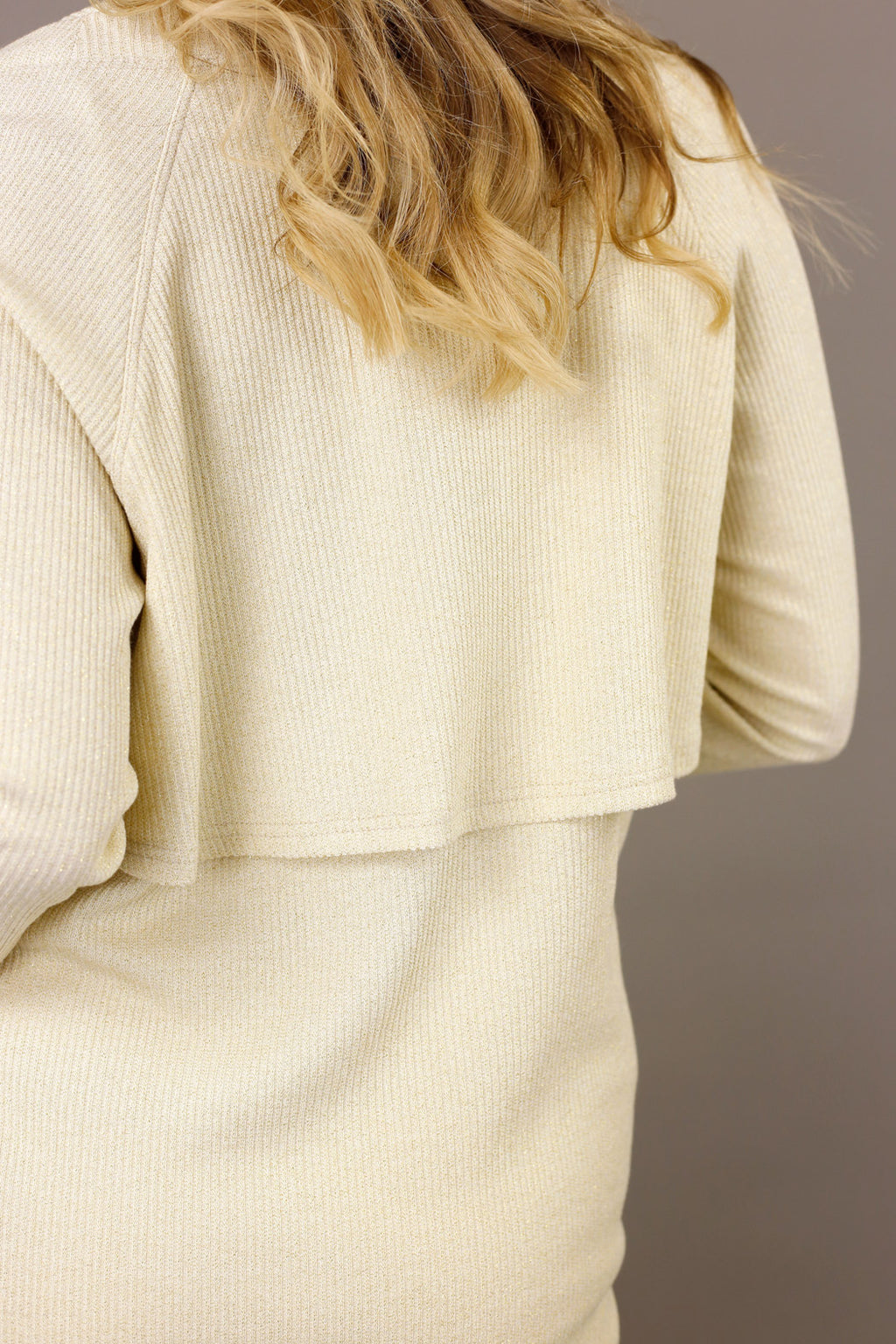 Pale Gold Lurex Rib Trench Cardi - SALE