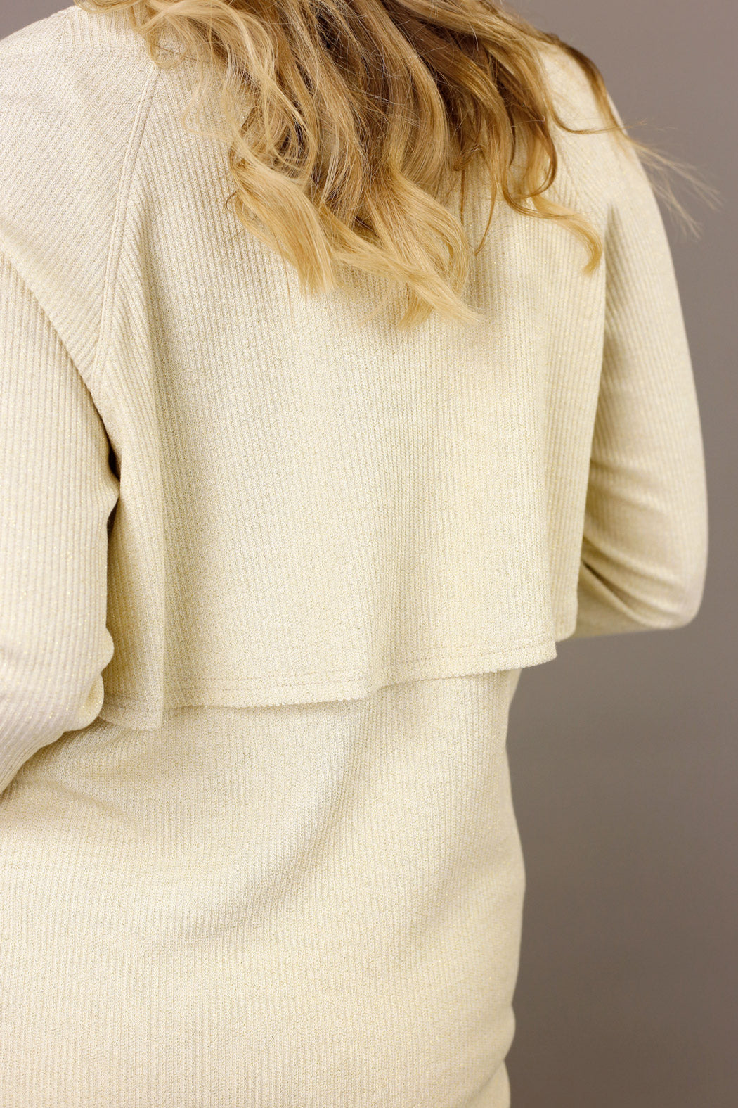 Pale Gold Lurex Rib Trench Cardi - SALE