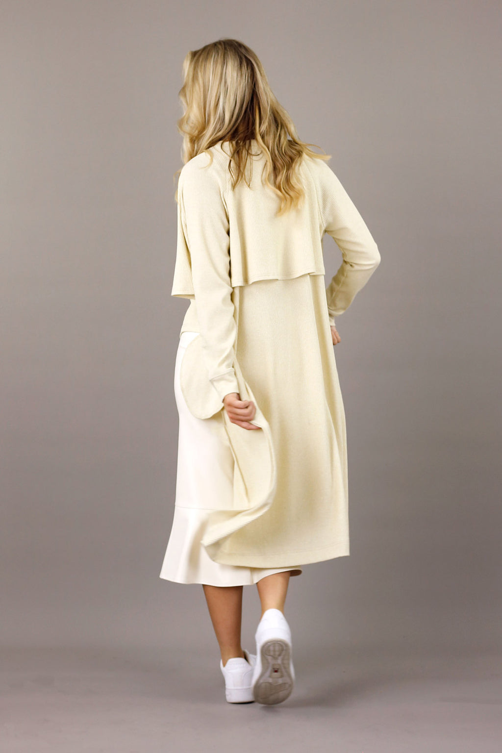 Pale Gold Lurex Rib Trench Cardi - SALE