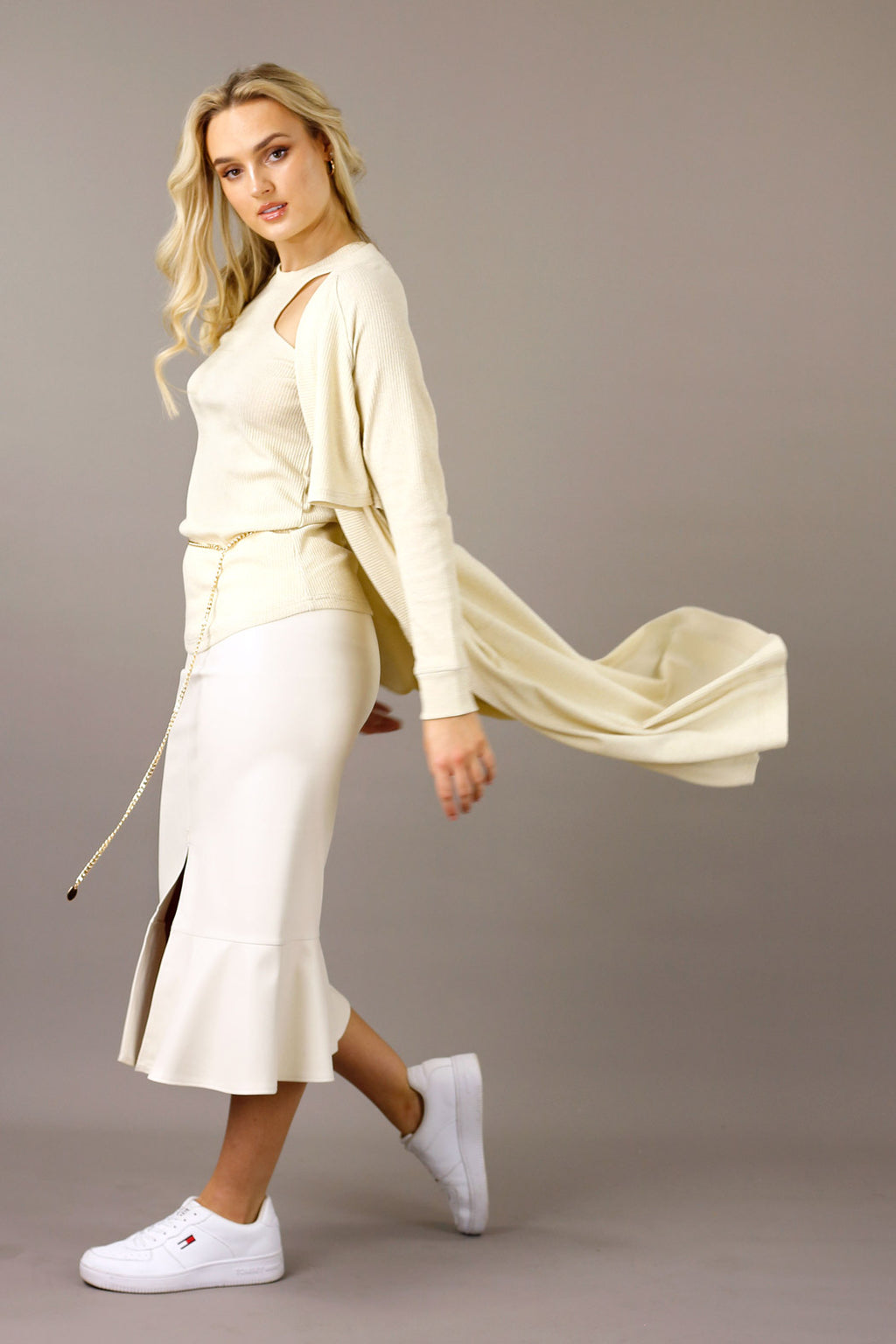 Ivory Vegan Leather Flounce Skirt - SALE
