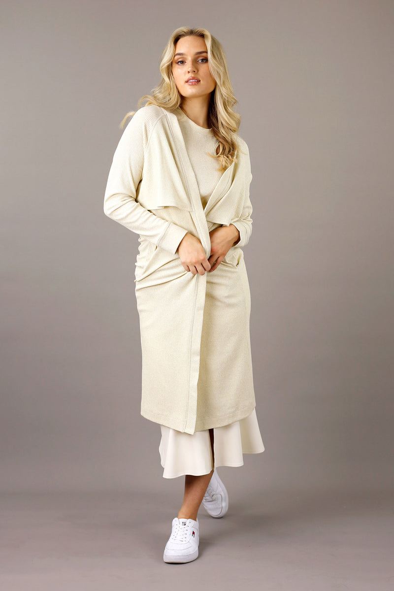 Pale Gold Lurex Rib Trench Cardi - SALE