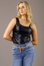 Black Vegan Leather Bustier Cami - SALE