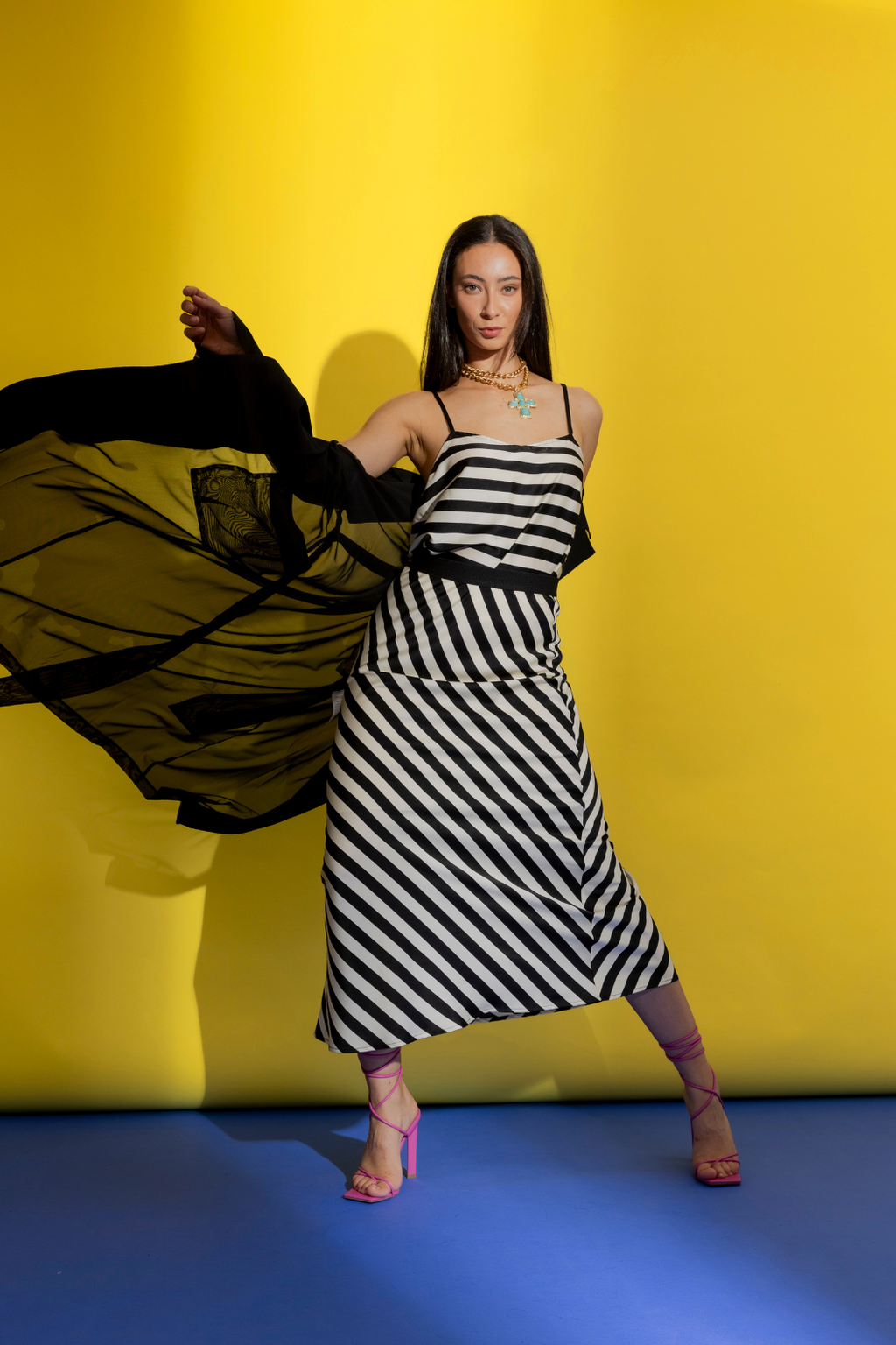 Thick Stripe Silky Bias Skirt Thick Stripe