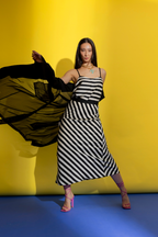 Thick Stripe Silky Bias Skirt Thick Stripe