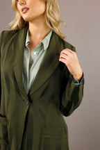 Khaki Satin Stripe Shawl Blazer - SALE