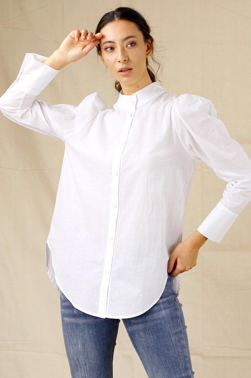 White Cotton Statement Blouse - SALE
