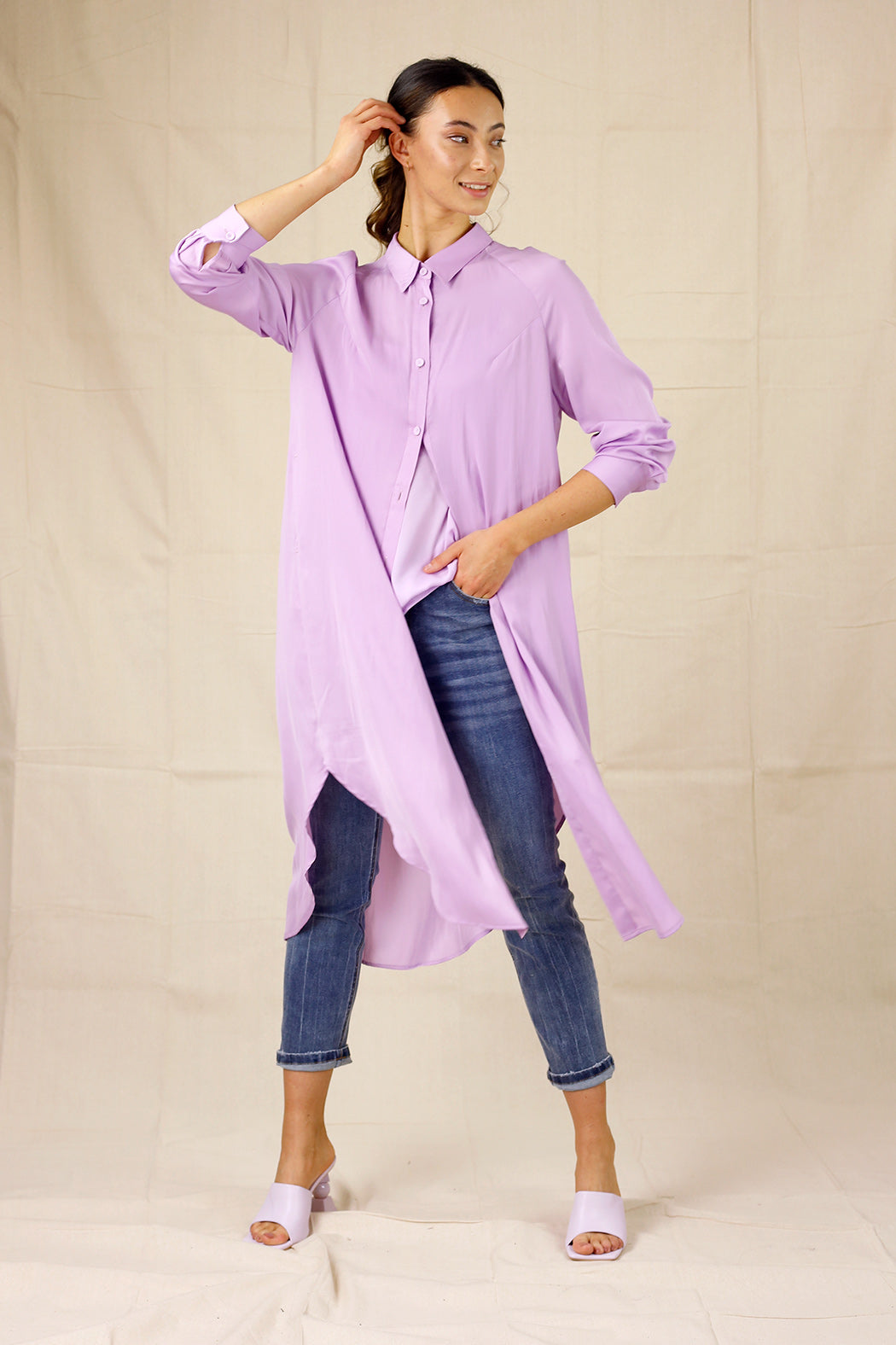 Lilac Silky Shirt Dress - SALE