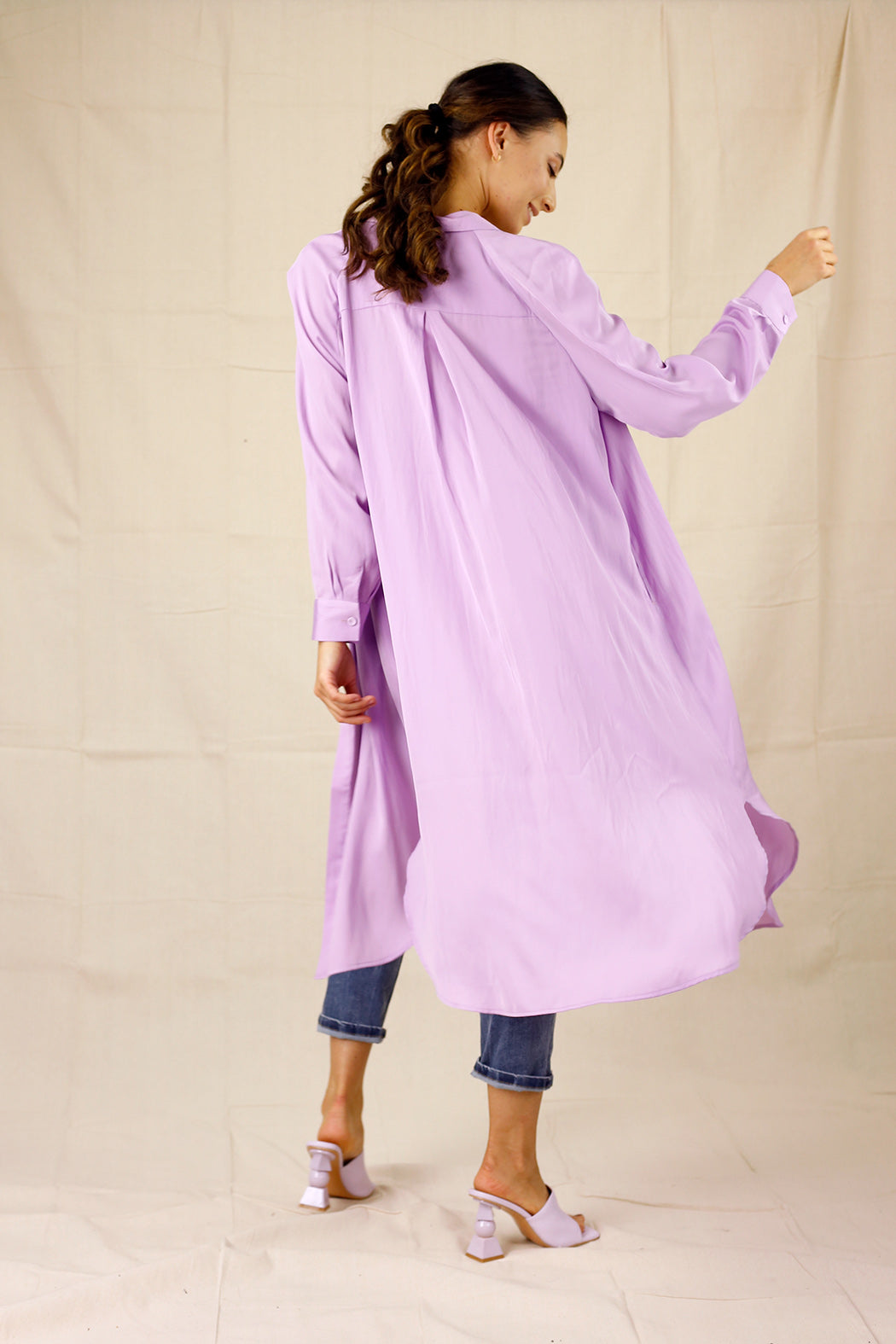 Lilac Silky Shirt Dress - SALE