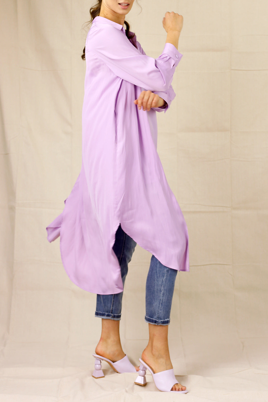 Lilac Silky Shirt Dress - SALE