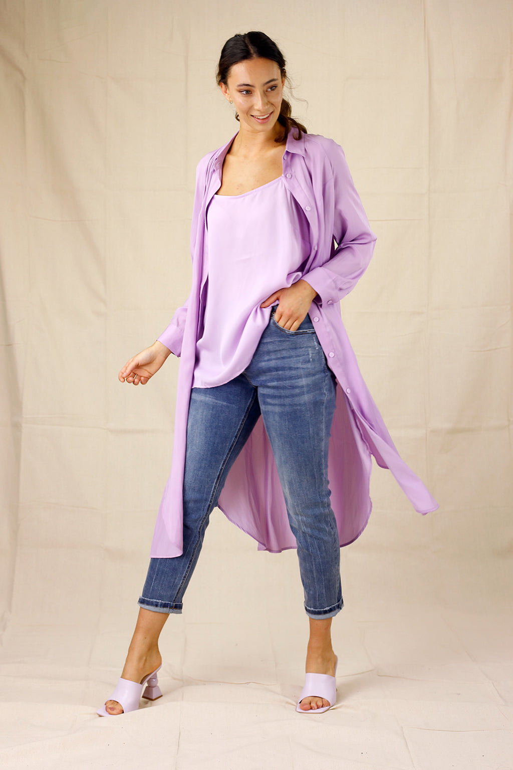 Lilac Silky Shirt Dress - SALE