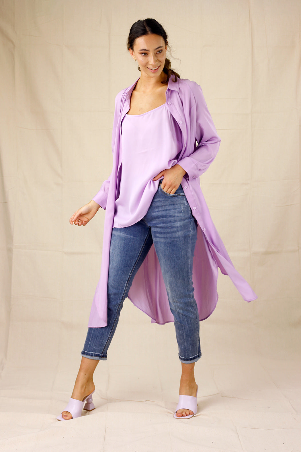 Lilac Silky Shirt Dress - SALE