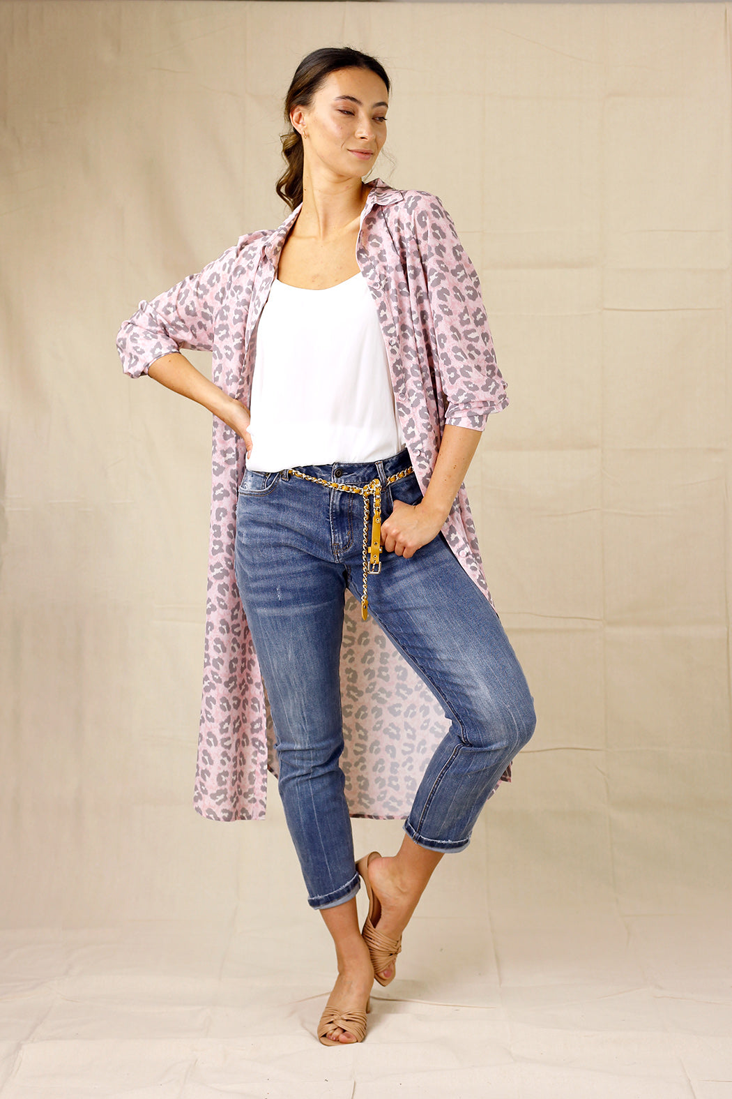 Pink Animal Silky Shirt Dress - SALE