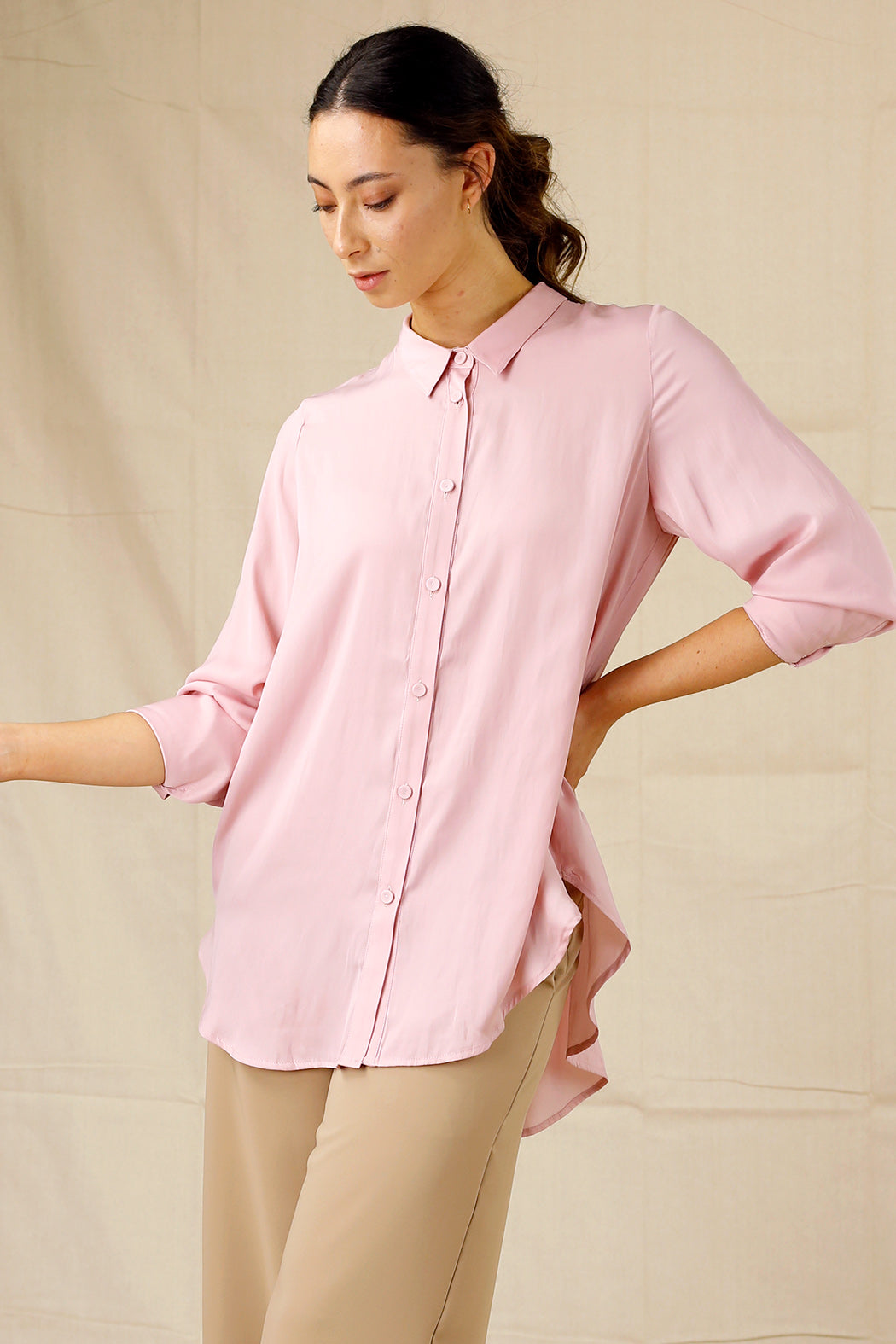 Soft Pink Seta Boyfriend Shirt - SALE