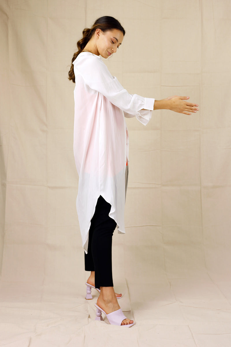 White Silky Shirt Dress - SALE