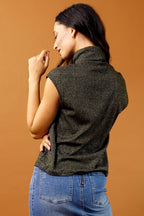 Black/Gold Lurex High Neck Top - SALE