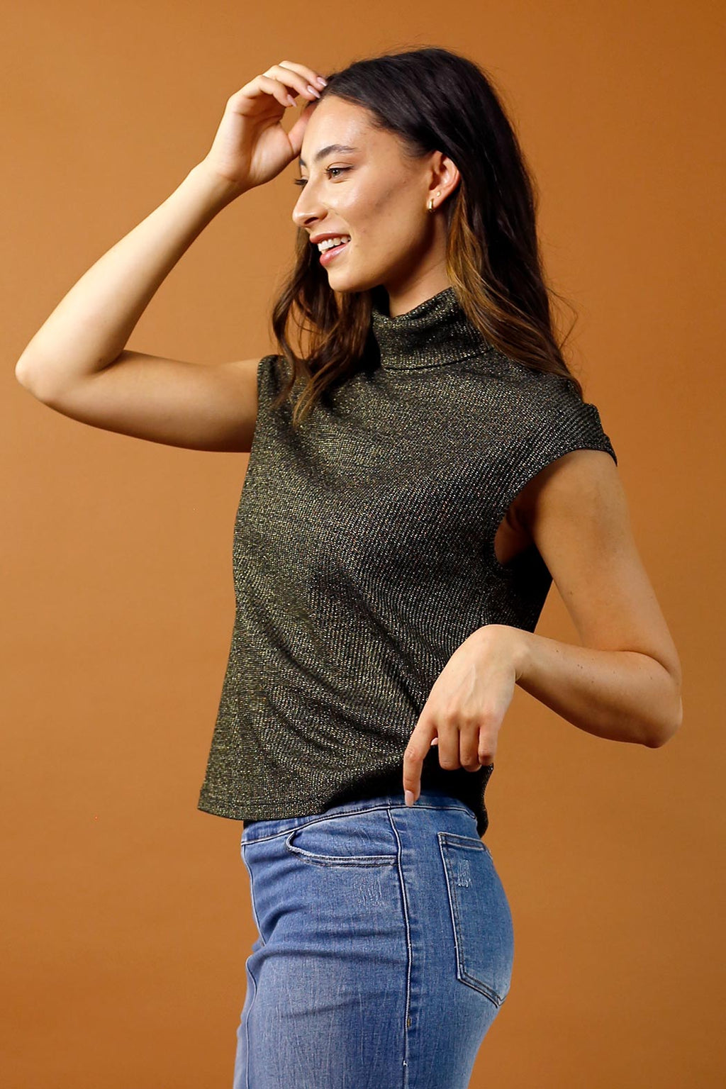 Black/Gold Lurex High Neck Top - SALE