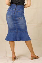 Chambray Denim Flounce Skirt - SALE