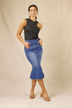 Chambray Denim Flounce Skirt - SALE