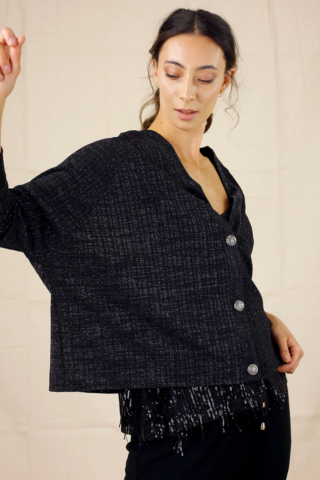 Black Twinkle Crop Cardi- SALE